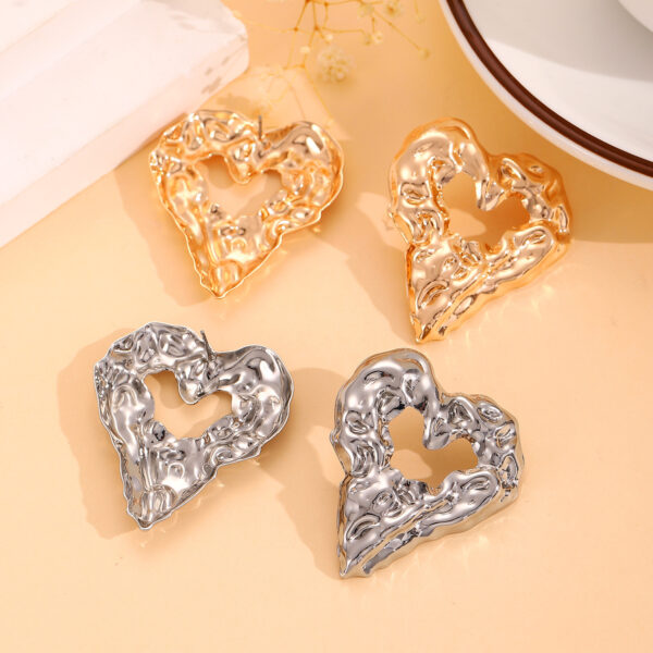 New Pleated Lava Hollow Heart-shaped Earrings Personality Exaggerated Love Earrings For Women Valentine's Day Jewelry - Image 7