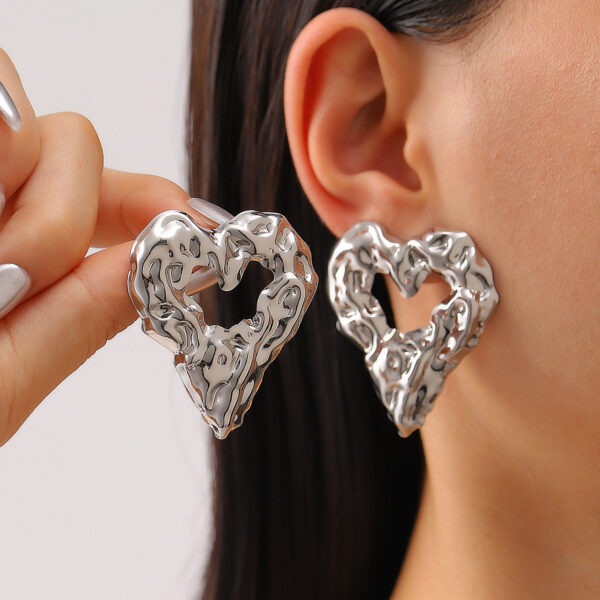 New Pleated Lava Hollow Heart-shaped Earrings Personality Exaggerated Love Earrings For Women Valentine's Day Jewelry - Image 4