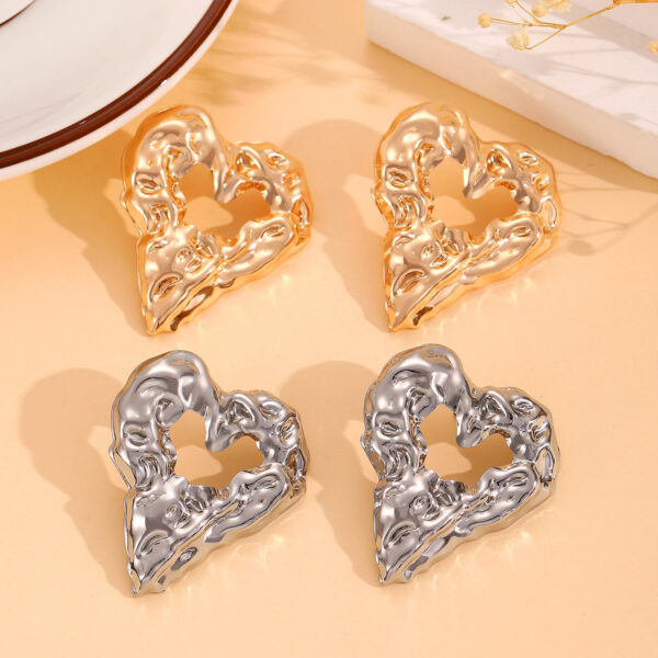 New Pleated Lava Hollow Heart-shaped Earrings Personality Exaggerated Love Earrings For Women Valentine's Day Jewelry - Image 2