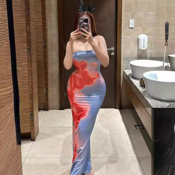 Slim Slit Tube Long Dress Summer Sexy Pint Party Beach Dresses Women's Clothing - Image 3