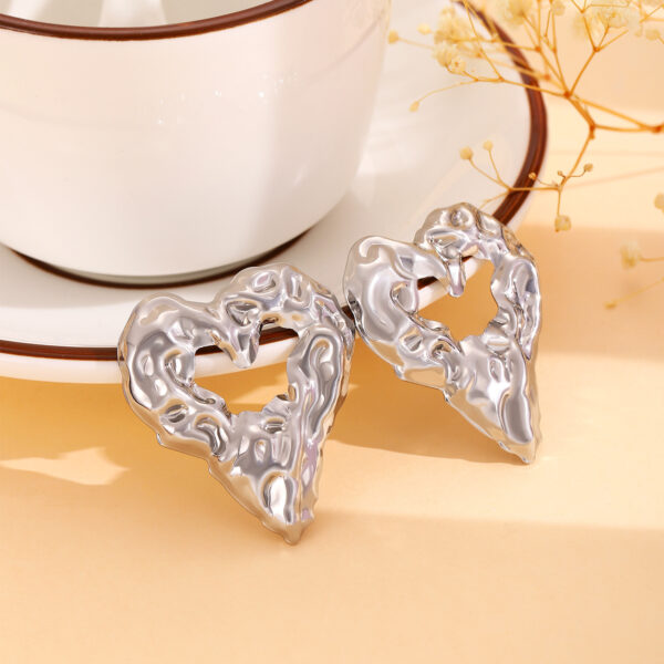 New Pleated Lava Hollow Heart-shaped Earrings Personality Exaggerated Love Earrings For Women Valentine's Day Jewelry - Image 8