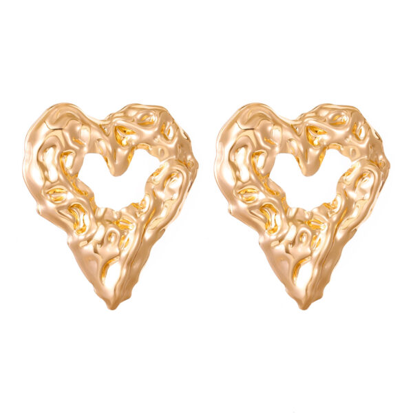 New Pleated Lava Hollow Heart-shaped Earrings Personality Exaggerated Love Earrings For Women Valentine's Day Jewelry - Image 3